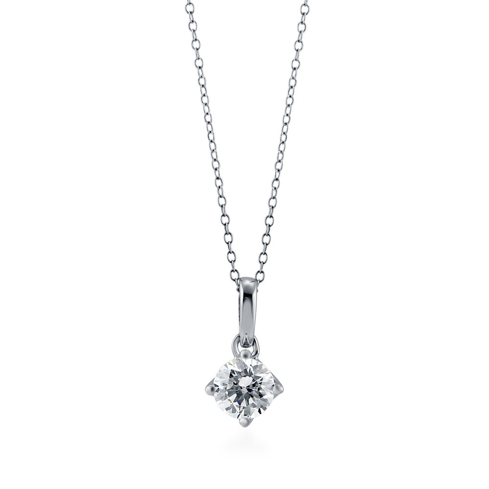 Solitaire 1ct Round CZ Pendant Necklace in Sterling Silver