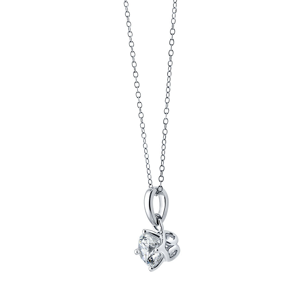 Solitaire 1ct Round CZ Pendant Necklace in Sterling Silver