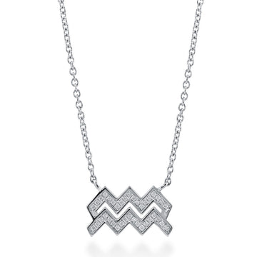 Zodiac Aquarius CZ Pendant Necklace in Sterling Silver