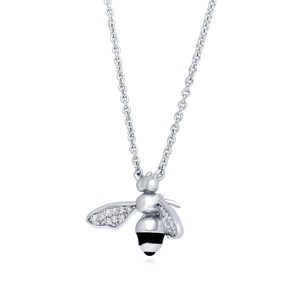 Bee CZ Pendant Necklace in Sterling Silver