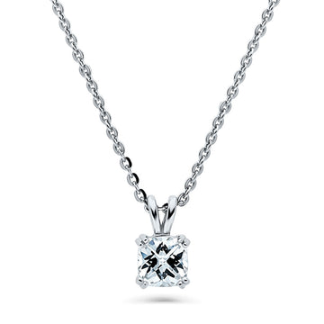 Solitaire 1.25ct Checkerboard Cushion CZ Necklace in Sterling Silver
