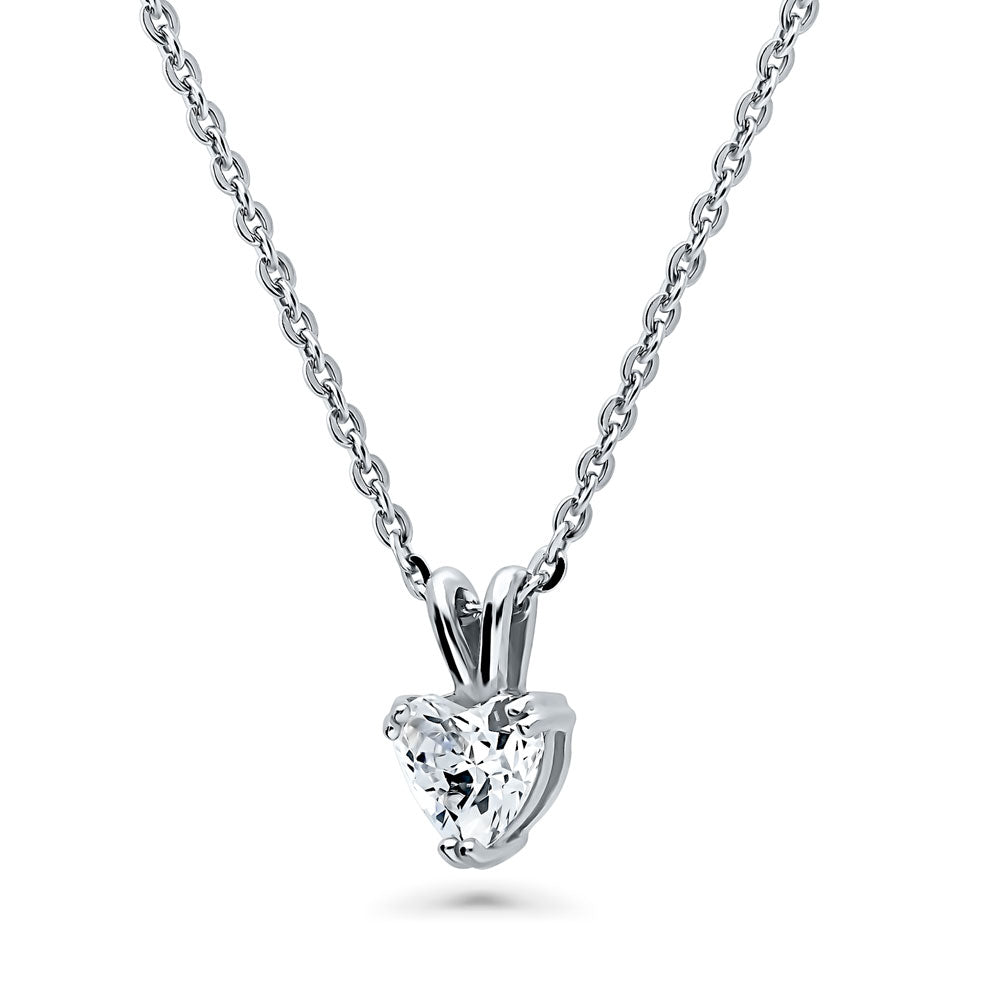 Front view of Solitaire 0.7ct Heart CZ Necklace in Sterling Silver, 4 of 6