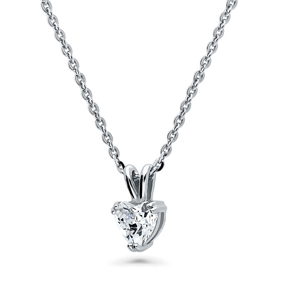 Heart Solitaire CZ Necklace and Earrings Set in Sterling Silver