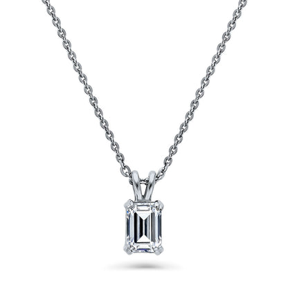 Solitaire 1ct Emerald Cut CZ Necklace in Sterling Silver