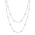 Station CZ Station Necklace in Sterling Silver, Rhodium Plated / 36 inch
