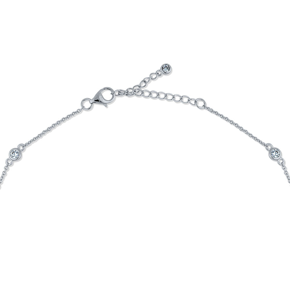 Front view of Station CZ Station Necklace in Sterling Silver, Rhodium Plated / 36 inch