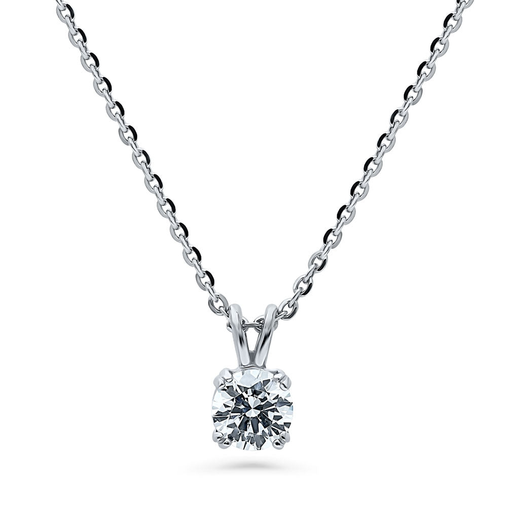 Solitaire Round CZ Necklace and Earrings Set in Sterling Silver