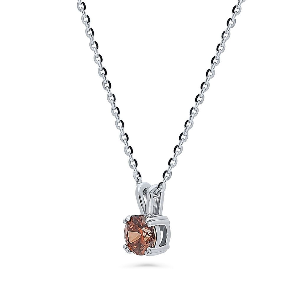 Solitaire Caramel Round CZ Pendant Necklace in Sterling Silver 0.8ct