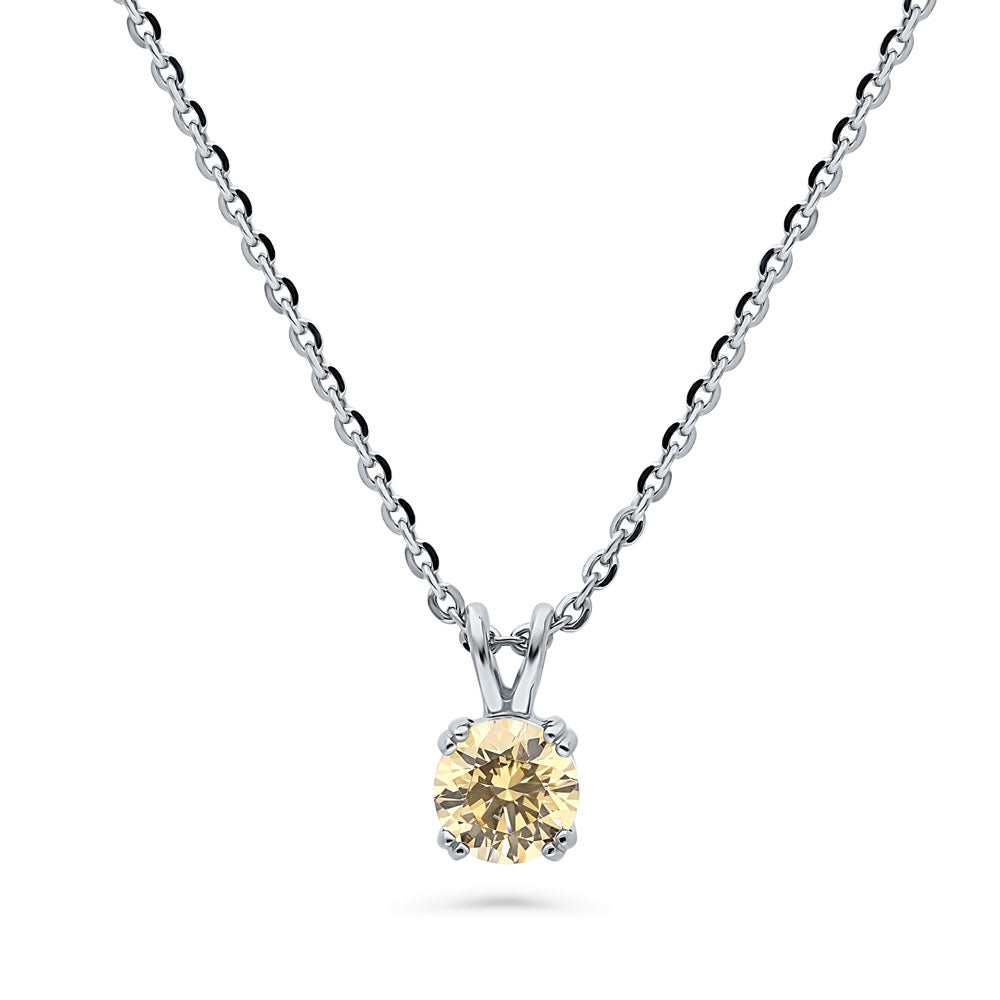 Solitaire Yellow Round CZ Pendant Necklace in Sterling Silver 0.8ct