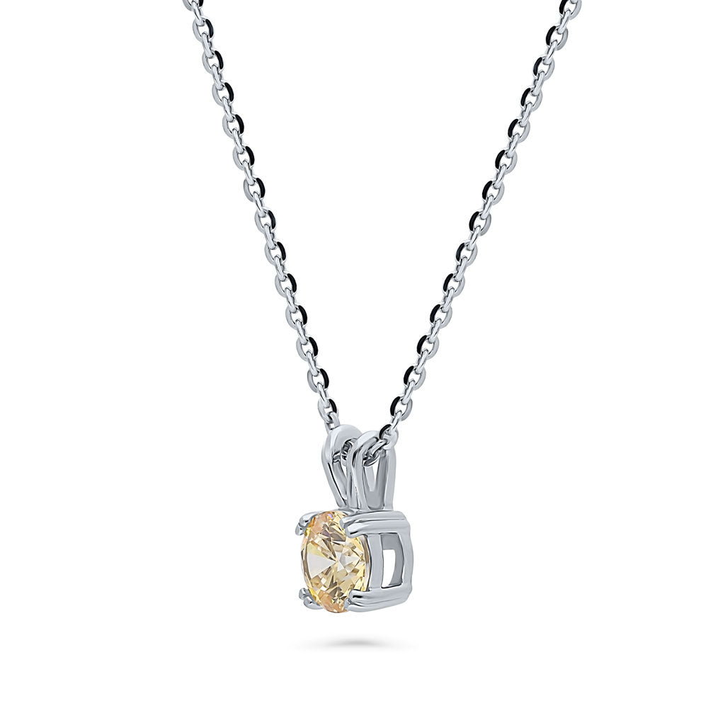 Solitaire Yellow Round CZ Pendant Necklace in Sterling Silver 0.8ct