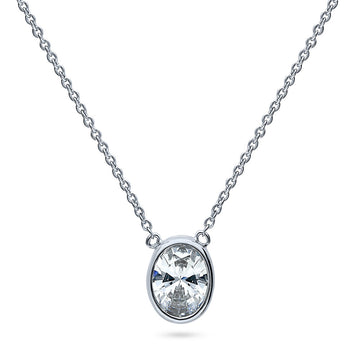 Solitaire 1.2ct Bezel Set Oval CZ Pendant Necklace in Sterling Silver