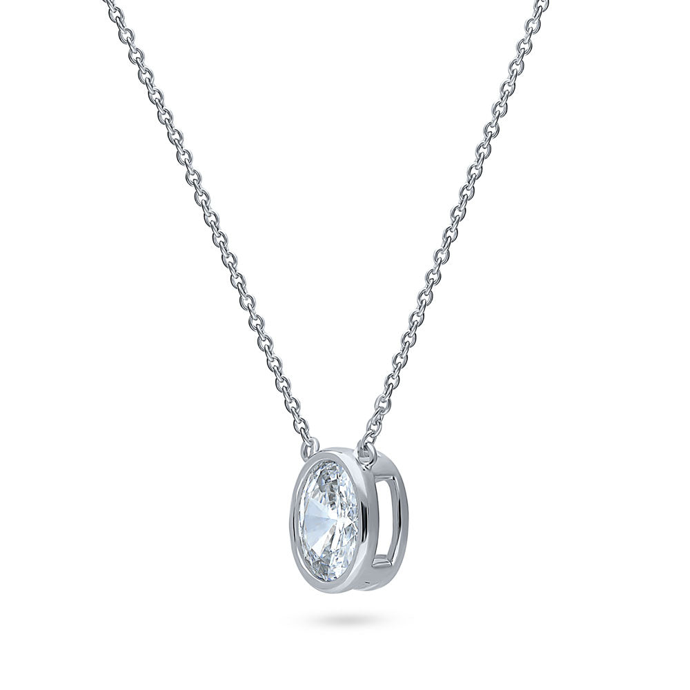 Solitaire 1.2ct Bezel Set Oval CZ Pendant Necklace in Sterling Silver