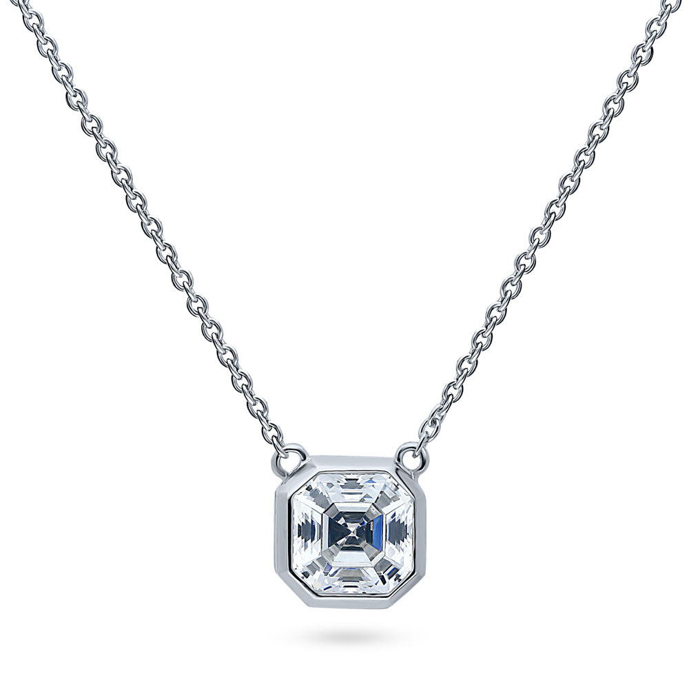 Solitaire 1.2ct Bezel Asscher CZ Necklace in Sterling Silver, 1 of 4