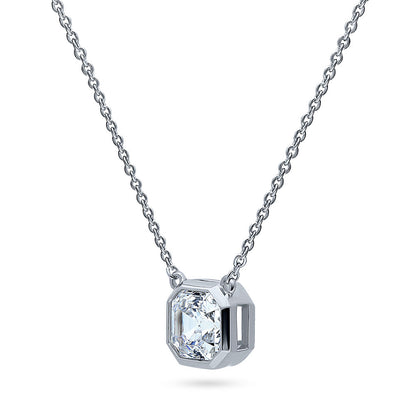 Solitaire 1.2ct Bezel Asscher CZ Necklace in Sterling Silver
