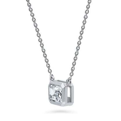 Solitaire East-West Emerald Cut CZ Necklace in Sterling Silver