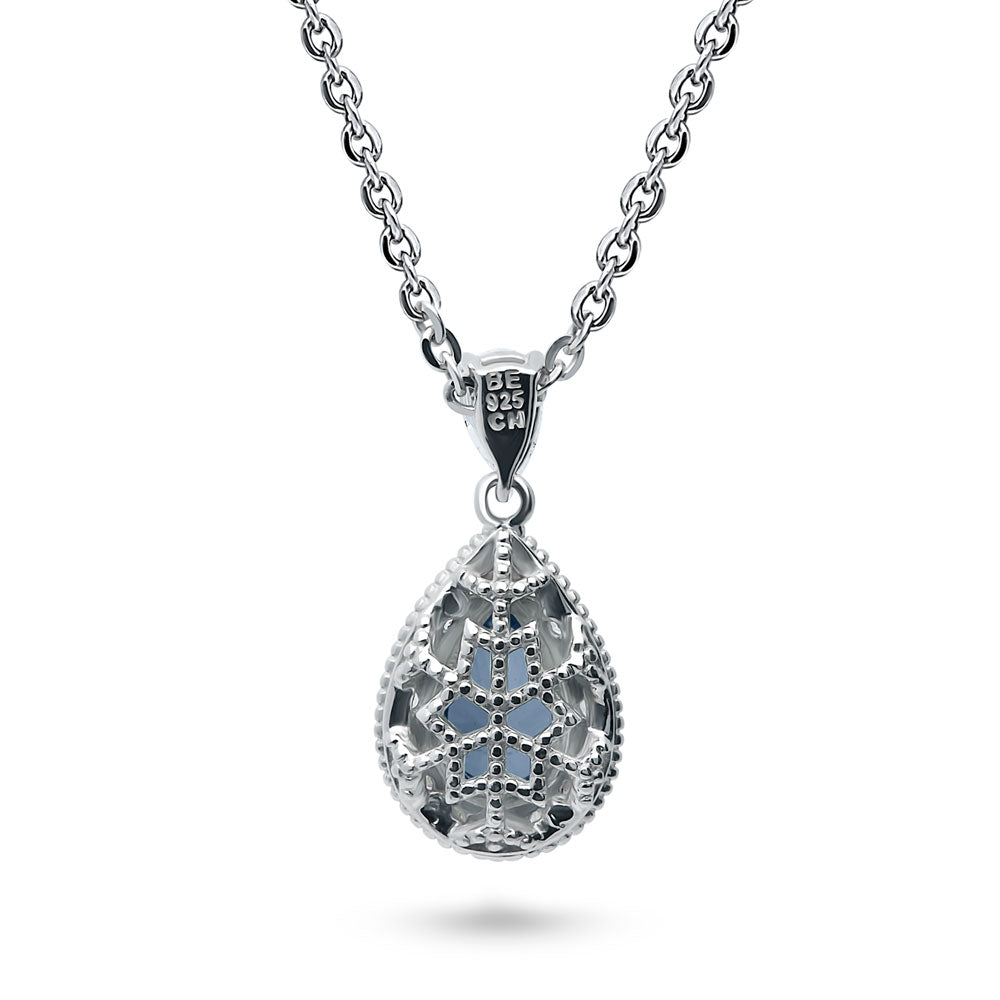 Halo Blue Pear CZ Necklace and Earrings Set in Sterling Silver