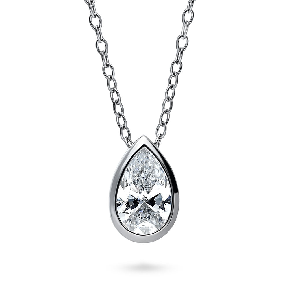 Solitaire 0.8ct Bezel Pear CZ Necklace in Sterling Silver, 1 of 5