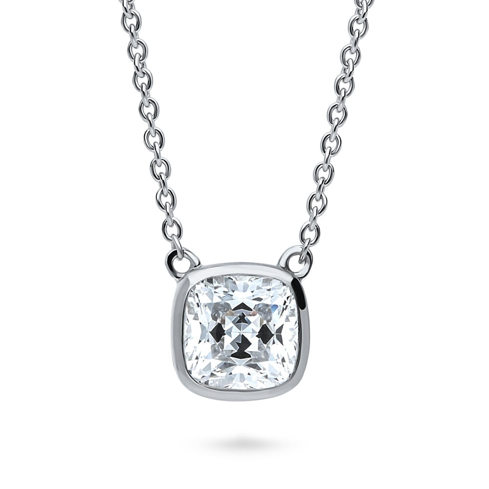 Solitaire 1.25ct Bezel Cushion CZ Necklace in Sterling Silver