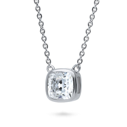 Solitaire 1.25ct Bezel Cushion CZ Necklace in Sterling Silver