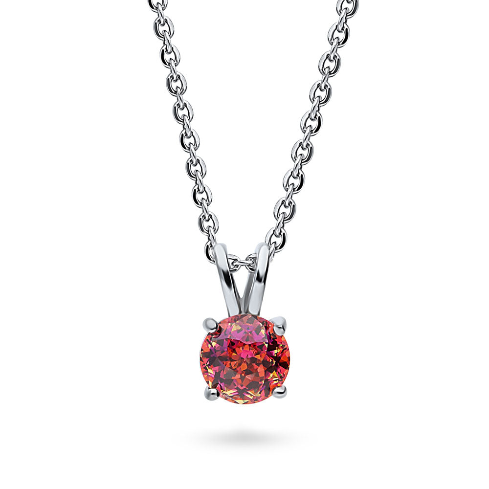 Solitaire Kaleidoscope Red Orange Round CZ Set in Sterling Silver