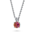 Front view of Kaleidoscope Solitaire CZ Necklace in Sterling Silver 0.8ct, Red Orange Color