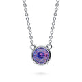 Solitaire Kaleidoscope Bezel CZ Necklace in Sterling Silver 0.8ct, Purple Aqua Color