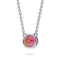 Front view of Solitaire Kaleidoscope Bezel CZ Necklace in Sterling Silver 0.8ct, Red Orange Color