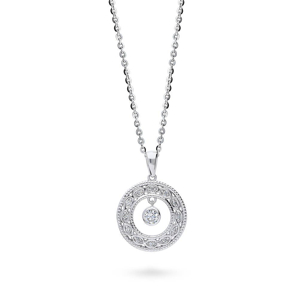 Open Circle Woven CZ Necklace and Hoop Earrings Set in Sterling Silver