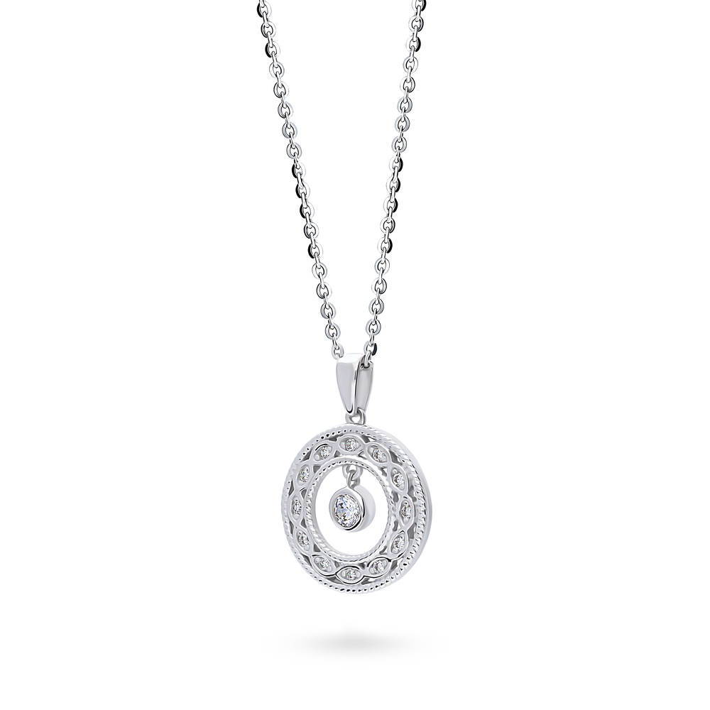 Open Circle Woven CZ Necklace and Hoop Earrings Set in Sterling Silver