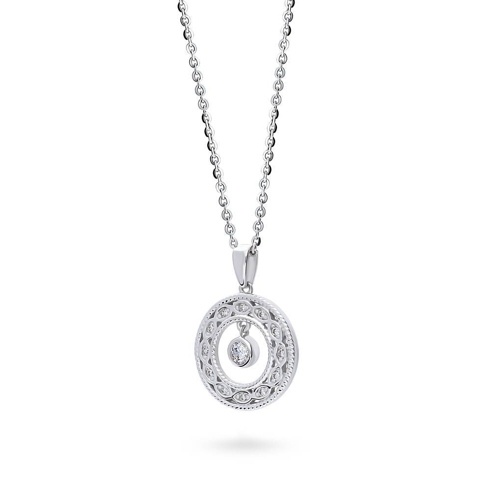 Woven Open Circle CZ Pendant Necklace in Sterling Silver
