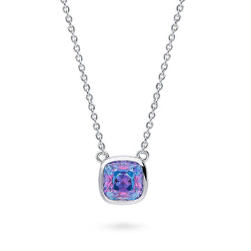 Kaleidoscope Purple Aqua Bezel Set CZ Necklace in Sterling Silver