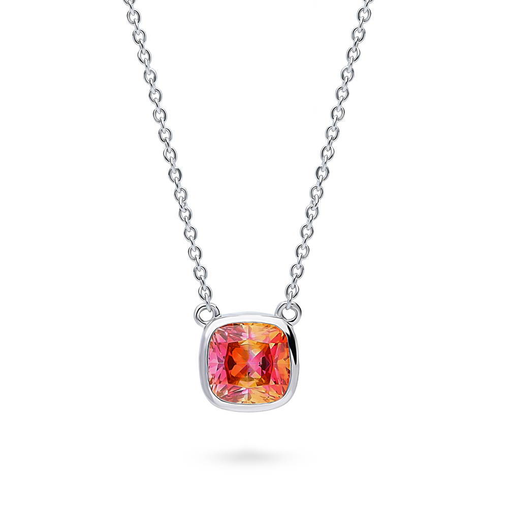 Kaleidoscope Red Orange Bezel Set CZ Necklace in Sterling Silver
