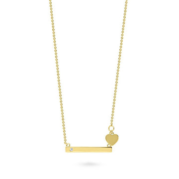 Bar Heart CZ Pendant Necklace in Gold Flashed Sterling Silver