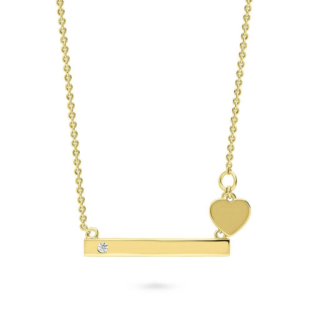 Bar Heart CZ Pendant Necklace in Gold Flashed Sterling Silver