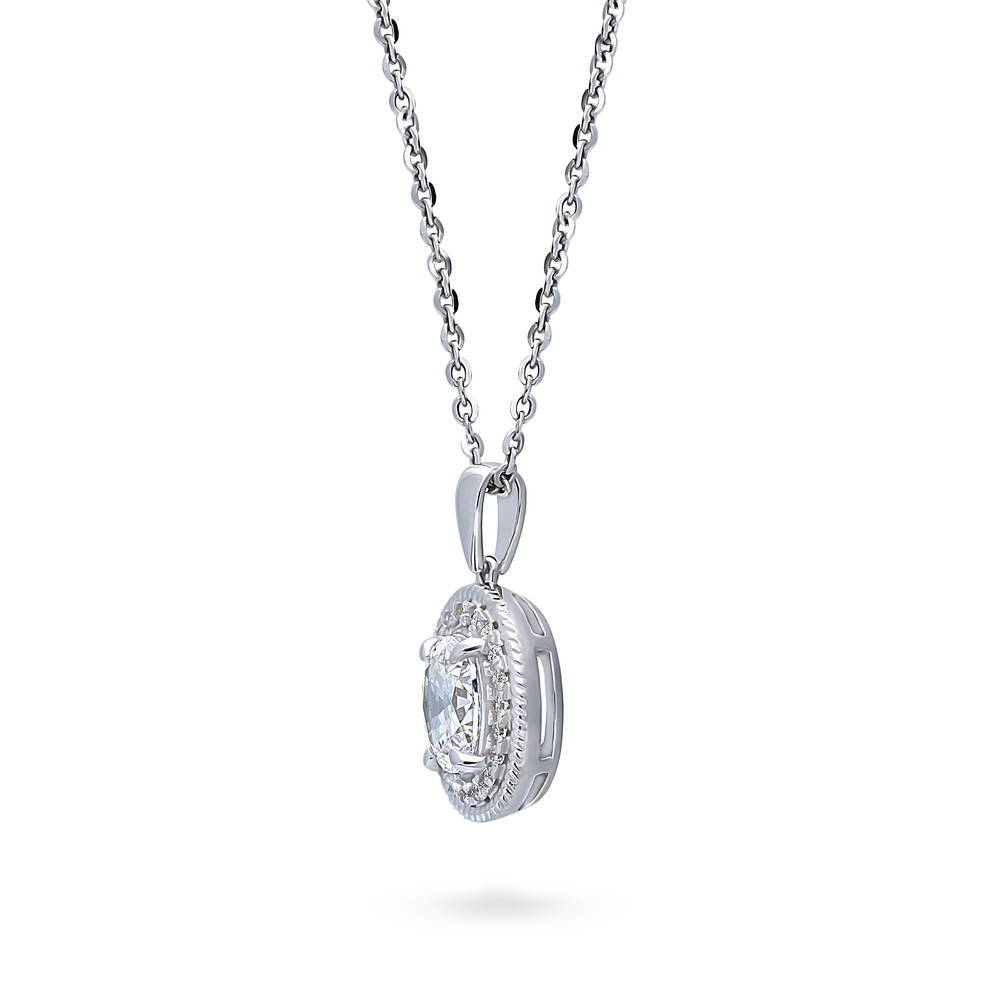 Halo Woven Oval CZ Pendant Necklace in Sterling Silver