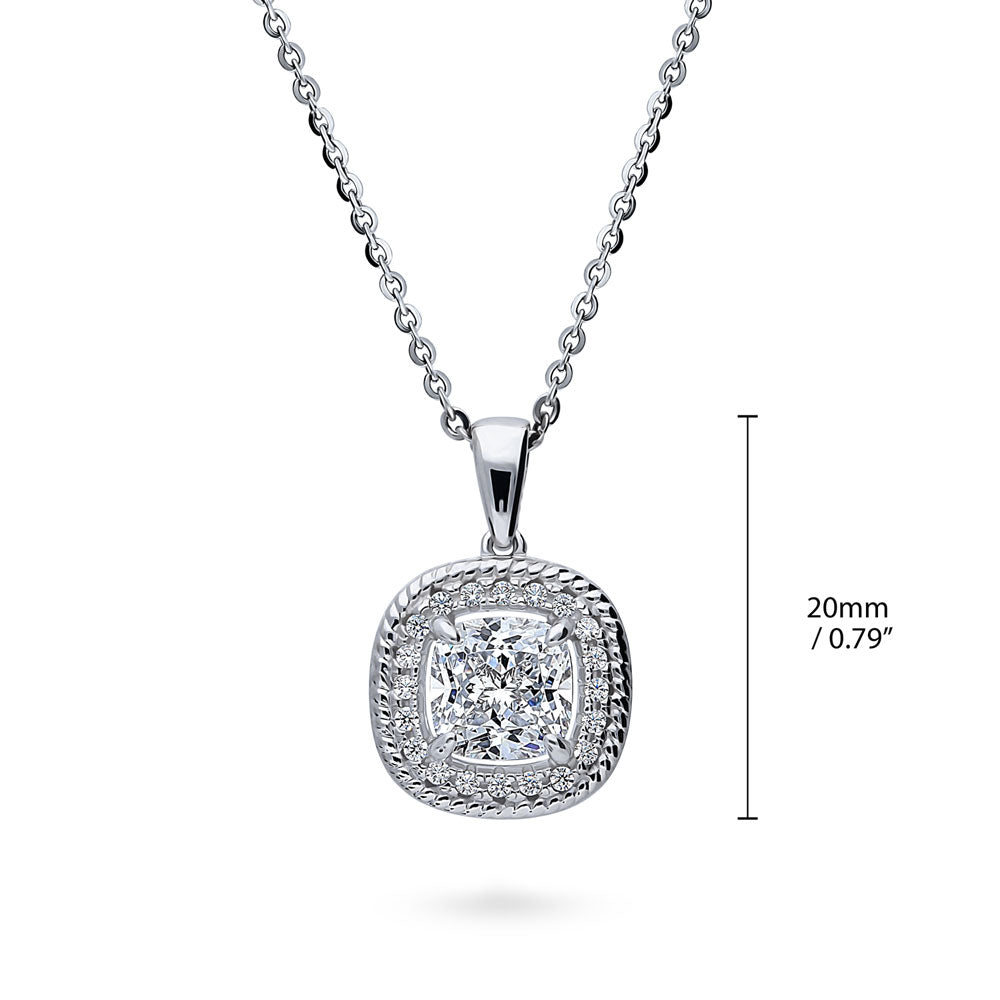 Angle view of Halo Woven Art Deco Cushion CZ Necklace in Sterling Silver, 5 of 6