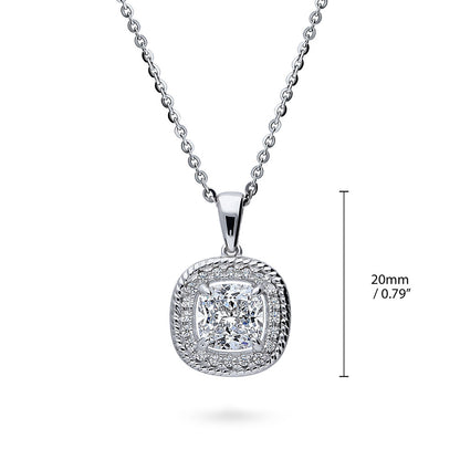 Halo Woven Art Deco Cushion CZ Necklace in Sterling Silver
