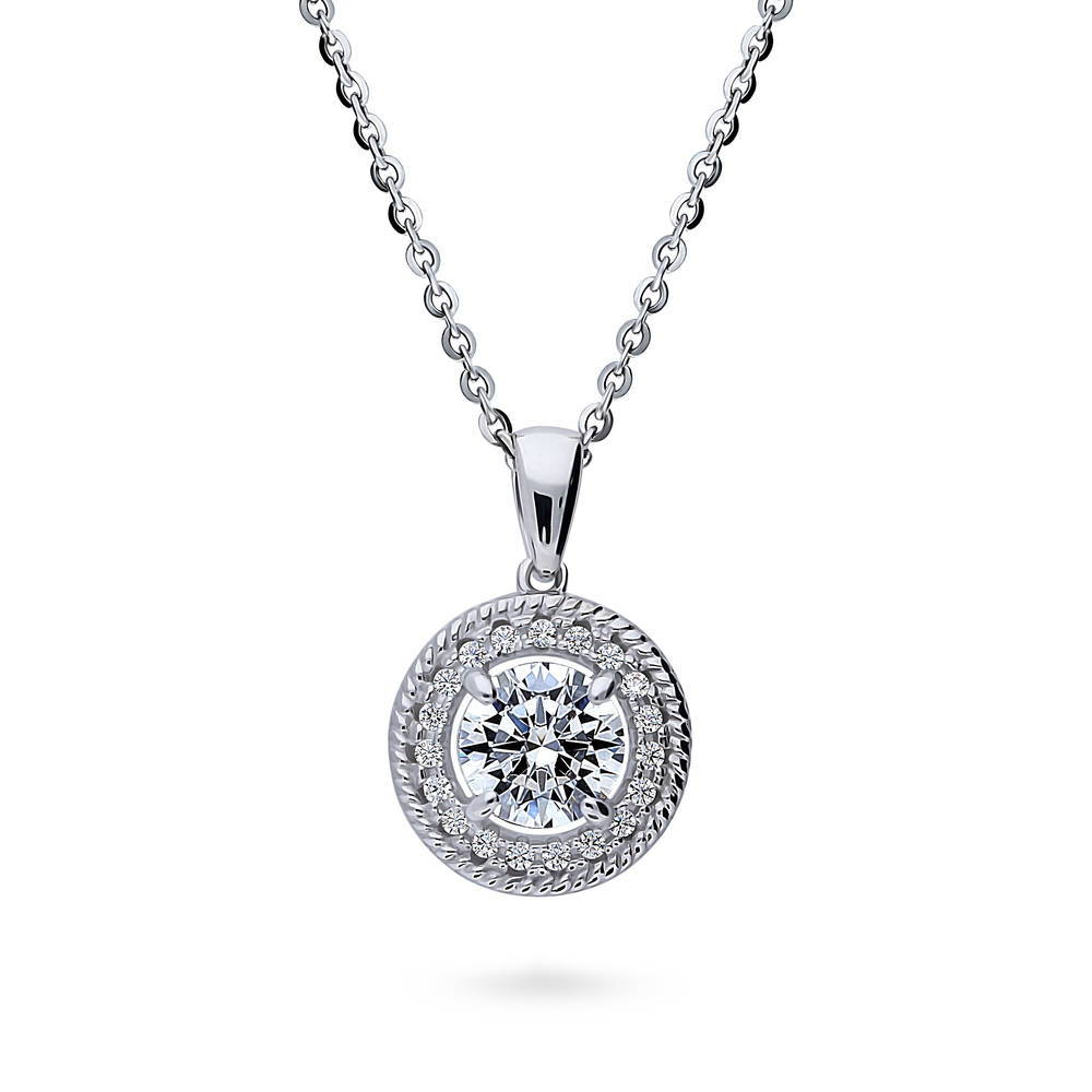 Cable Halo CZ Necklace and Earrings Set in Sterling Silver
