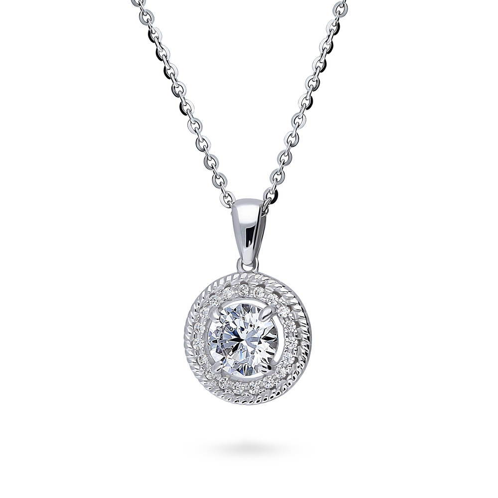 Cable Halo CZ Necklace and Earrings Set in Sterling Silver