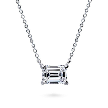 Solitaire East-West 1.7ct Emerald Cut CZ Necklace in Sterling Silver