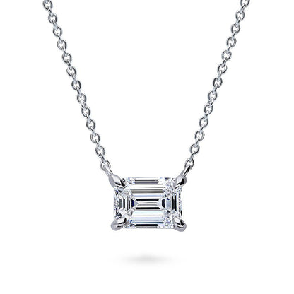Solitaire Graduated East-West CZ Necklace Set in Sterling Silver