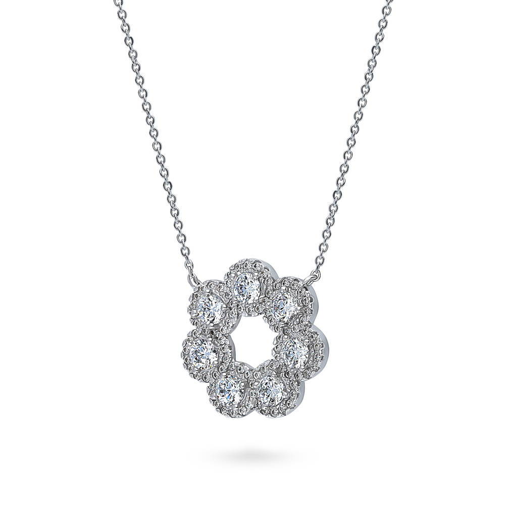 7-Stone Wreath CZ Pendant Necklace in Sterling Silver