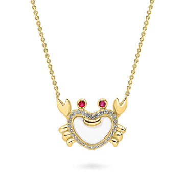 Crab Mother Of Pearl Pendant Necklace in Gold Flashed Sterling Silver