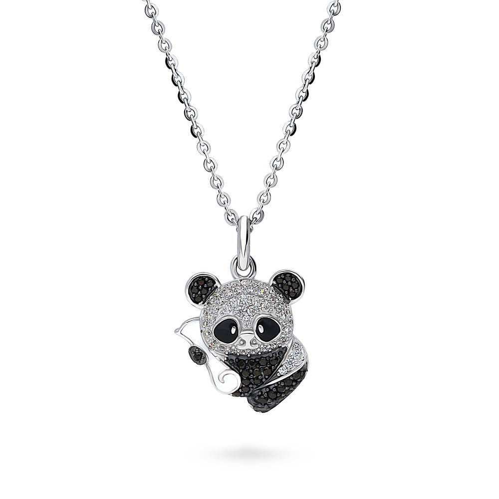 Black and White Panda CZ Pendant Necklace in Sterling Silver