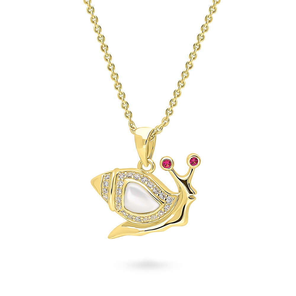 Snail Mother Of Pearl Pendant Necklace in Gold Flashed Sterling Silver