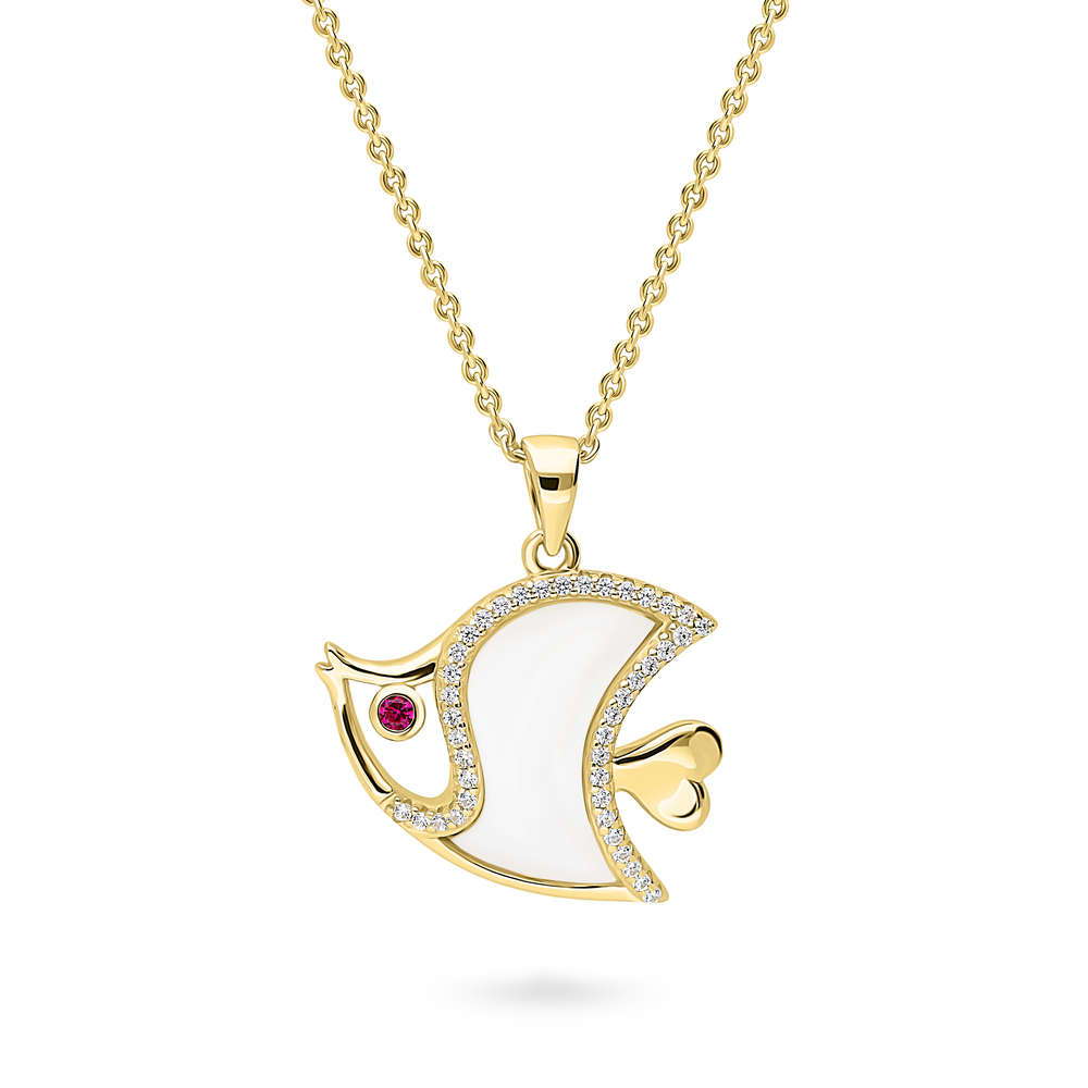 Fish Mother Of Pearl Pendant Necklace in Gold Flashed Sterling Silver