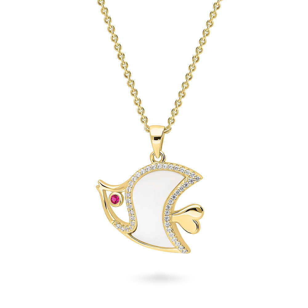 Fish Mother Of Pearl Pendant Necklace in Gold Flashed Sterling Silver