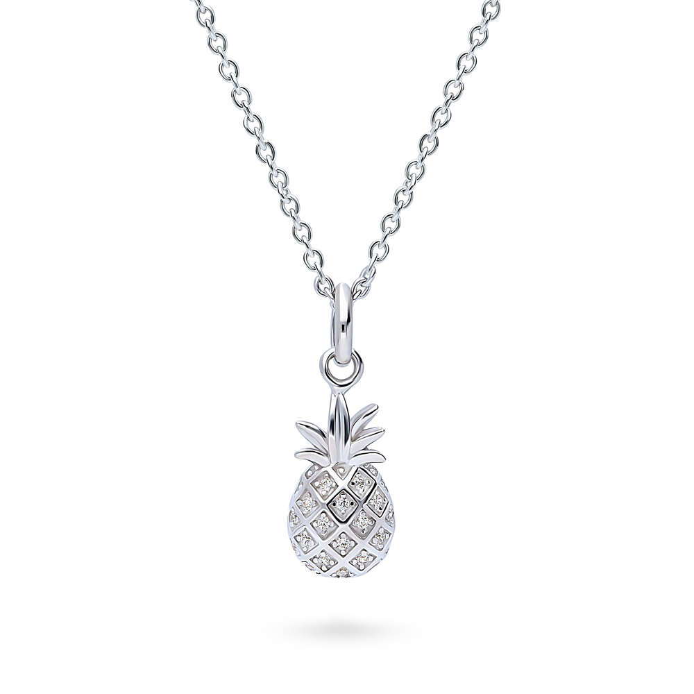 Pineapple CZ Pendant Necklace in Sterling Silver