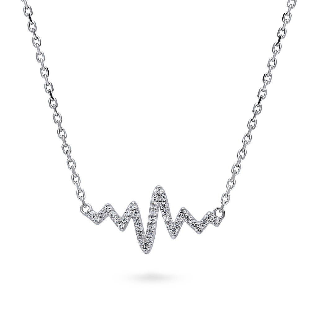Heartbeat CZ Pendant Necklace in Sterling Silver