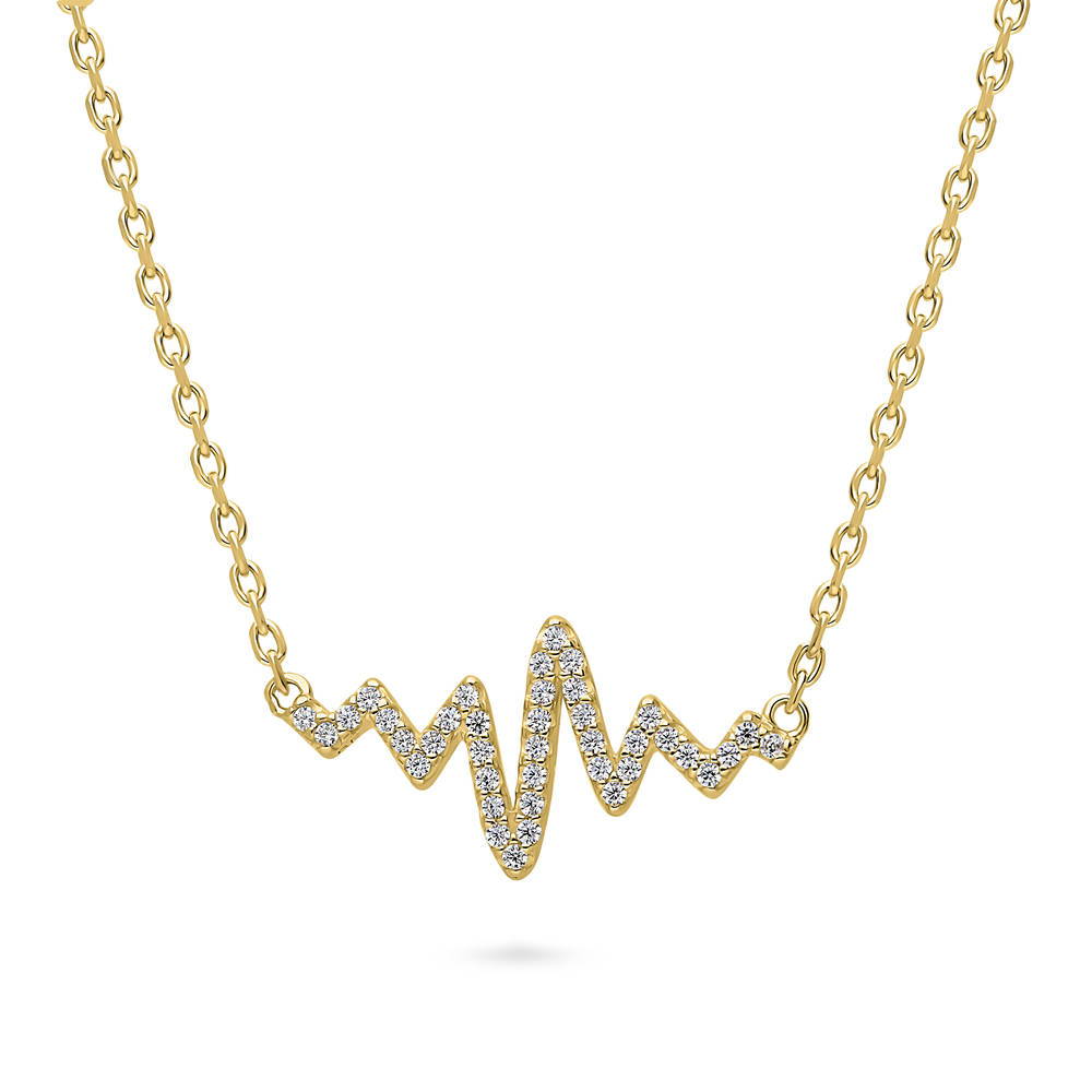 Heartbeat CZ Pendant Necklace in Gold Flashed Sterling Silver